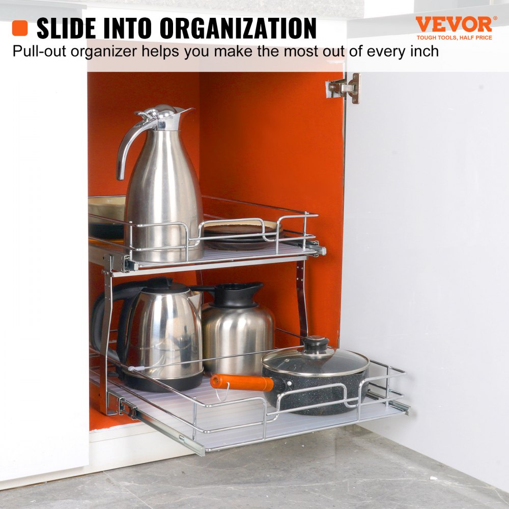 VEVOR Organizador Extraíble Debajo del Fregadero 2 Niveles 508x539x383 mm Estante Deslizante de Acero Cromado Carga de 30 kg Deslizamiento Suave para Cocina, Tamaño de Instalación 538x569x483 mm
