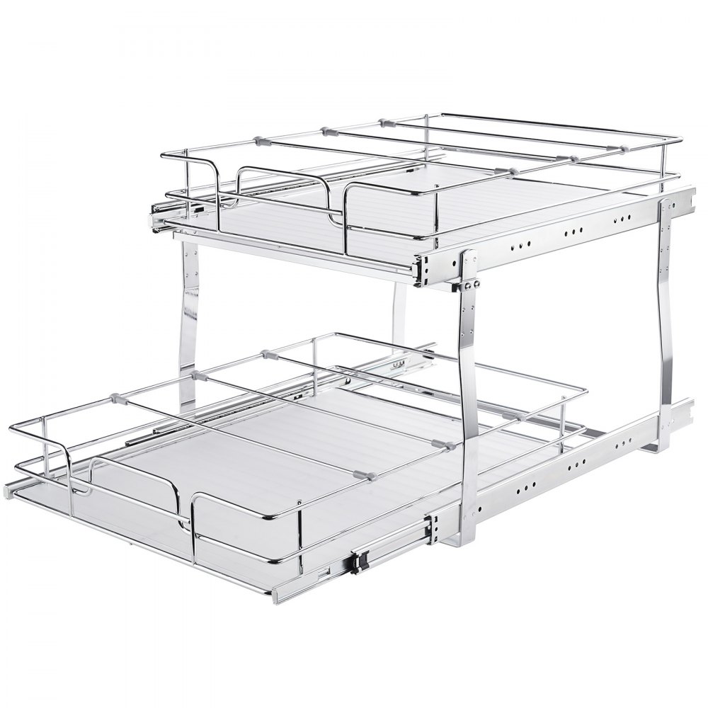 VEVOR Organizador Extraíble Debajo del Fregadero 2 Niveles 508x539x383 mm Estante Deslizante de Acero Cromado Carga de 30 kg Deslizamiento Suave para Cocina, Tamaño de Instalación 538x569x483 mm
