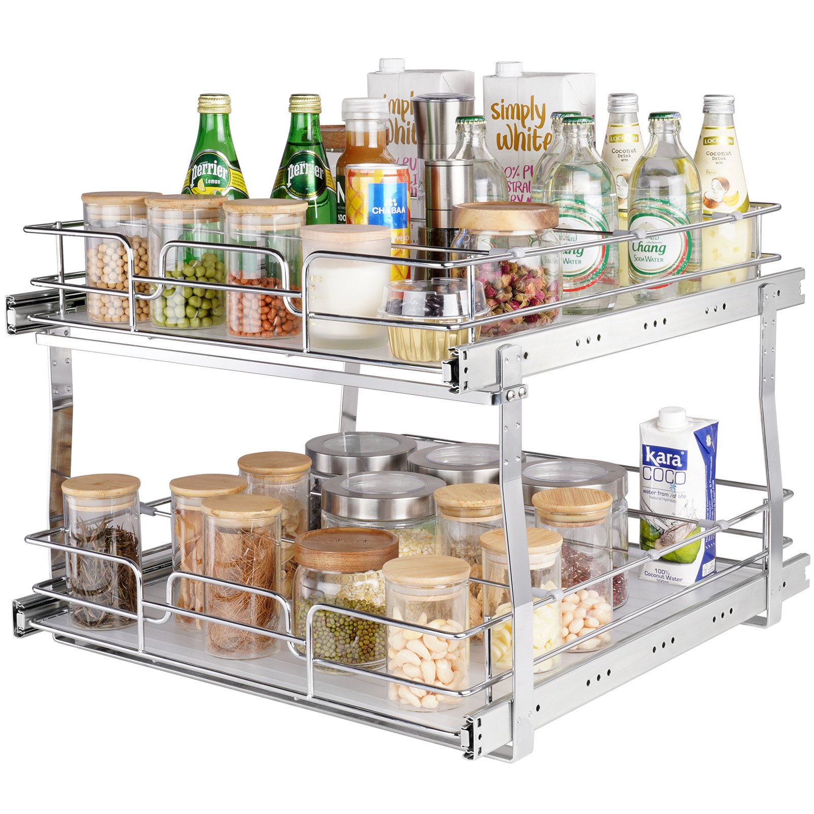 VEVOR Organizador Extraíble Debajo del Fregadero 2 Niveles 508x539x383 mm Estante Deslizante de Acero Cromado Carga de 30 kg Deslizamiento Suave para Cocina, Tamaño de Instalación 538x569x483 mm