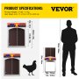 Puerta automática para gallinero VEVOR con comparación de tamaño, peso y altura.