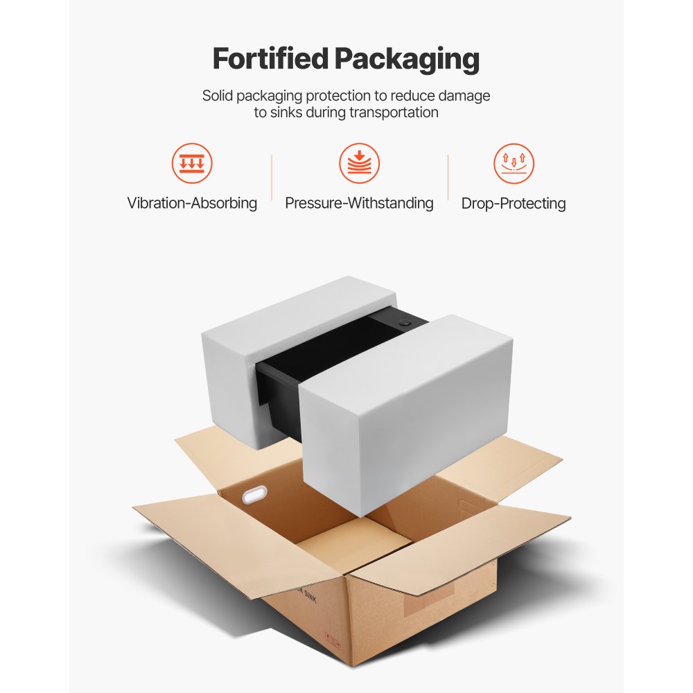 VEVOR Fregadero de Cocina de Granito de Un Seno Empotrado de Estilo Rústico, Montaje en Superficie, con Accesorios, para Autocaravanas, Cocinas de Preparación y Bares, Negro, 635 x 559 x 254 mm