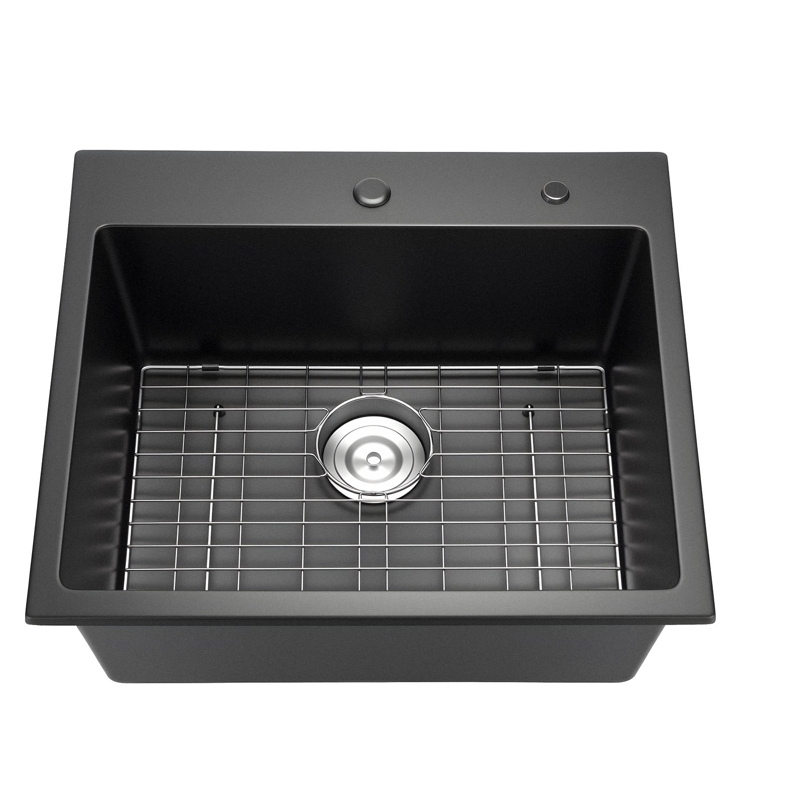 VEVOR Fregadero de Cocina de Granito de Un Seno Empotrado de Estilo Rústico, Montaje en Superficie, con Accesorios, para Autocaravanas, Cocinas de Preparación y Bares, Negro, 635 x 559 x 254 mm