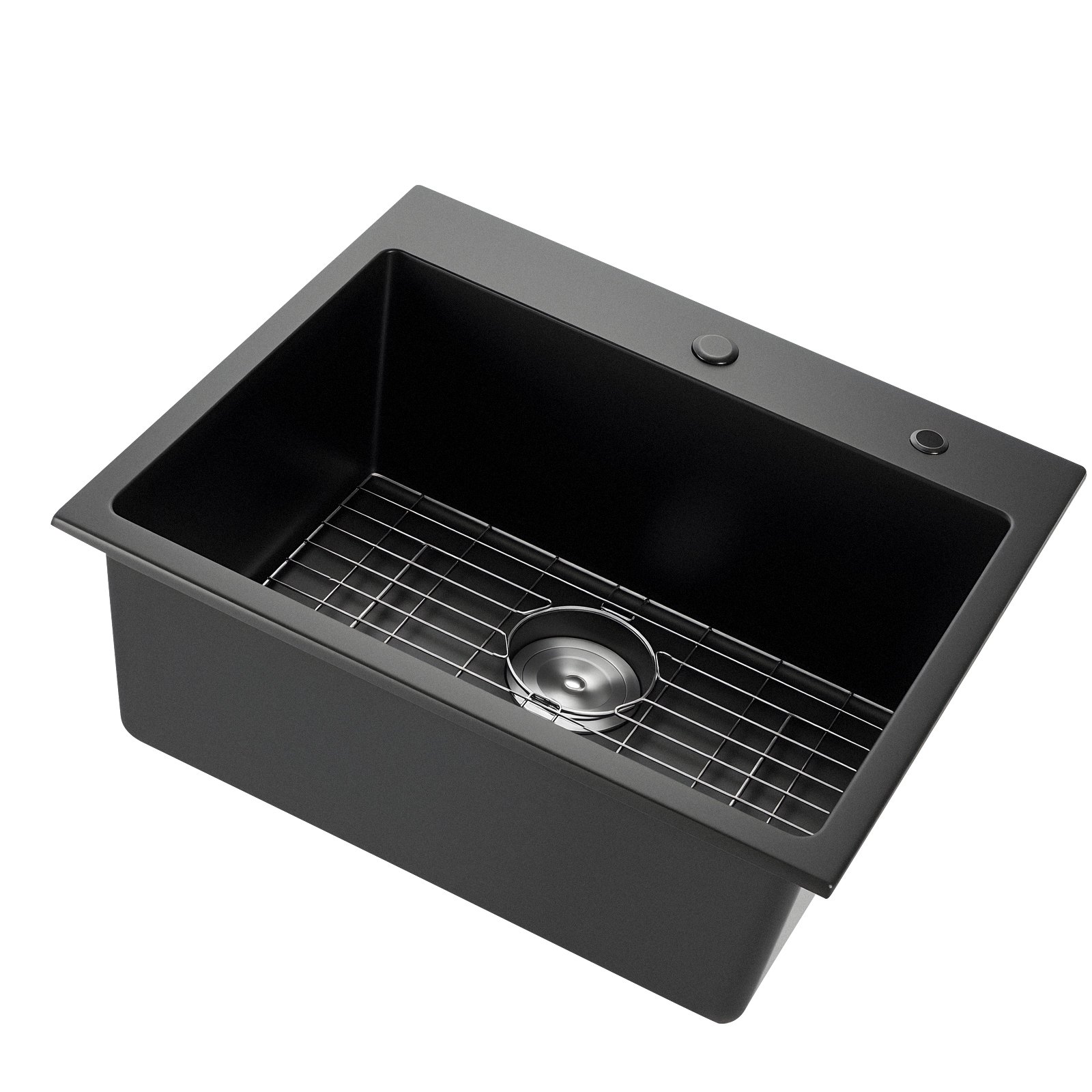 VEVOR Fregadero de Cocina de Granito de Un Seno Empotrado de Estilo Rústico, Montaje en Superficie, con Accesorios, para Autocaravanas, Cocinas de Preparación y Bares, Negro, 635 x 559 x 254 mm