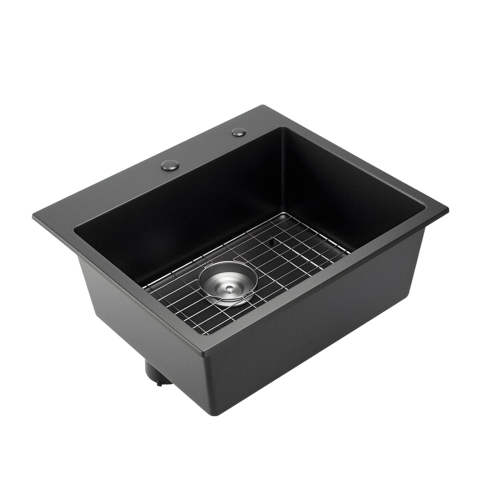 VEVOR Fregadero de Cocina de Granito de Un Seno Empotrado de Estilo Rústico, Montaje en Superficie, con Accesorios, para Autocaravanas, Cocinas de Preparación y Bares, Negro, 635 x 559 x 254 mm