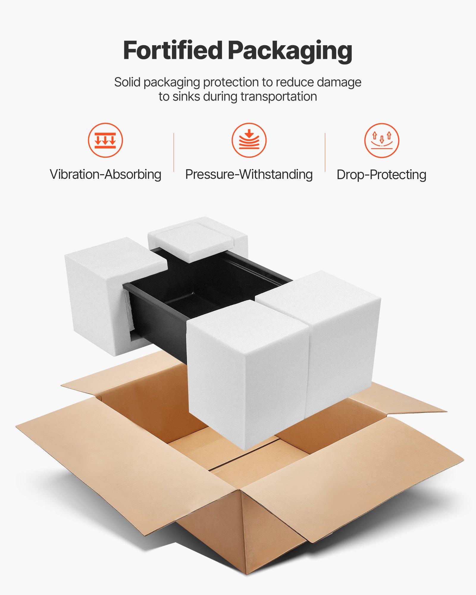 VEVOR Fregadero de Cocina de Granito 838 x 482 x 254 mm a Montaje en Superficie, Fregadero Empotrado de Estilo Rústico con Accesorios, para Autocaravanas, Cocinas de Preparación y Bares, Negro