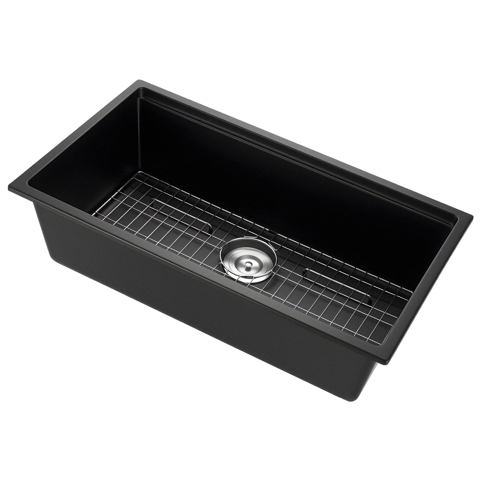 VEVOR Fregadero de Cocina de Granito 838 x 482 x 254 mm a Montaje en Superficie, Fregadero Empotrado de Estilo Rústico con Accesorios, para Autocaravanas, Cocinas de Preparación y Bares, Negro