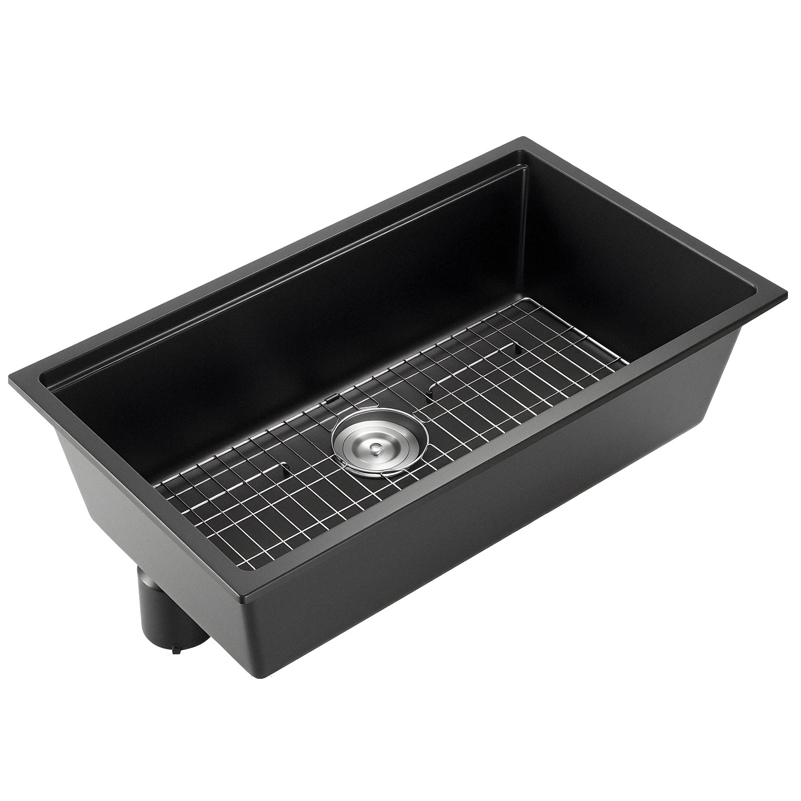 VEVOR Fregadero de Cocina de Granito 838 x 482 x 254 mm a Montaje en Superficie, Fregadero Empotrado de Estilo Rústico con Accesorios, para Autocaravanas, Cocinas de Preparación y Bares, Negro
