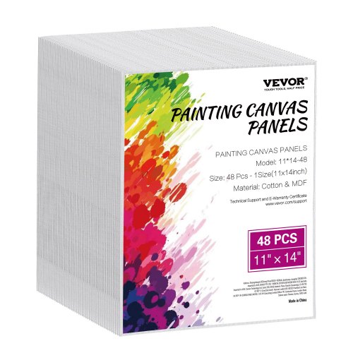 VEVOR 48 PCS Paneles de Lienzo para Pintar, Lienzos de 280 x 355 mm para Pintar, Paneles de Lienzo para Dibujar, Pintar con Acrílico, Óleo, Acuarela, Lienzo para Niños y Profesionales, Blanco