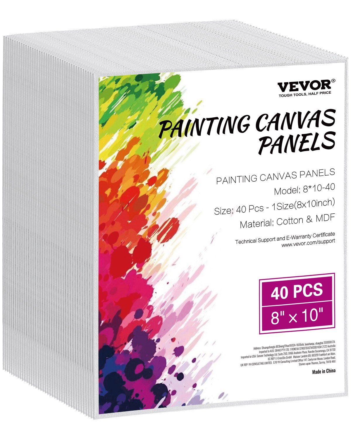 VEVOR Canvas Panels (203 x 254 mm) for Painting, Canvas Set of 40 Pieces Made of Cotton, Painting Canvas Panels for Sketching, Acrylic and Oil Painting, Watercolor Painting Canvas for Professionals and Beginners, White