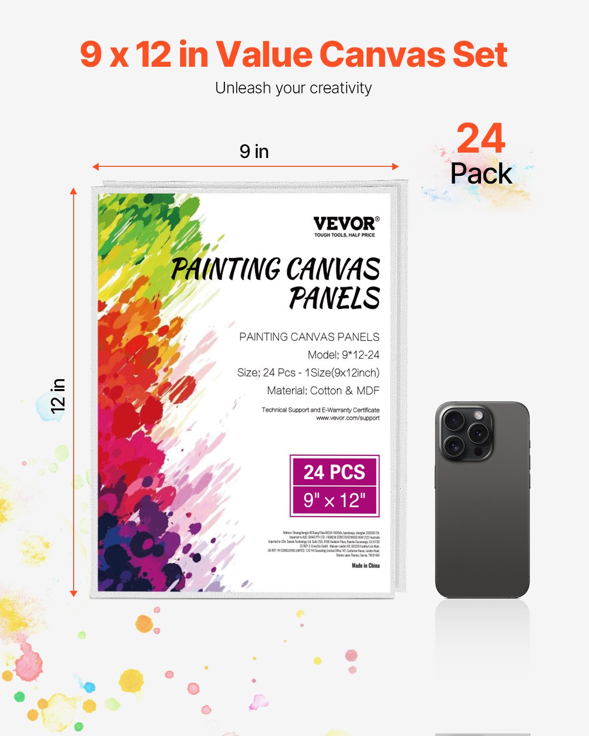 VEVOR Canvas Panels (229 x 305 mm) for Painting, Canvas Set of 24 Pieces Made of Cotton, Painting Canvas Panels for Sketching Acrylic and Oil Painting Watercolor Painting Canvas for Professionals and Beginners White