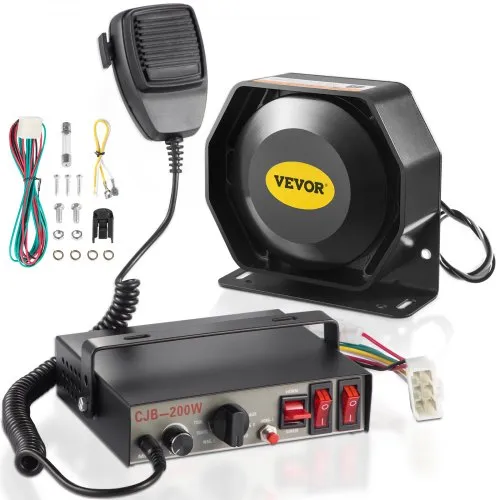 VEVOR Kit altavoz y sirena 200 W altavoz PA 9 sonido de advertencia fuerte alarma de coche bocina de fuego Altavoz de 125 dB micrófono portátil Claridad de audio y audición para camión UTV ATV coche