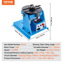 VEVOR Posicionador de soldadura rotativo 10 kg, placa giratoria de posicionamiento 0-90° Mandril de torno de 3 mordazas, máquina de posición portátil 1-12 RPM 20 W para cortar, rectificar, ensamblar