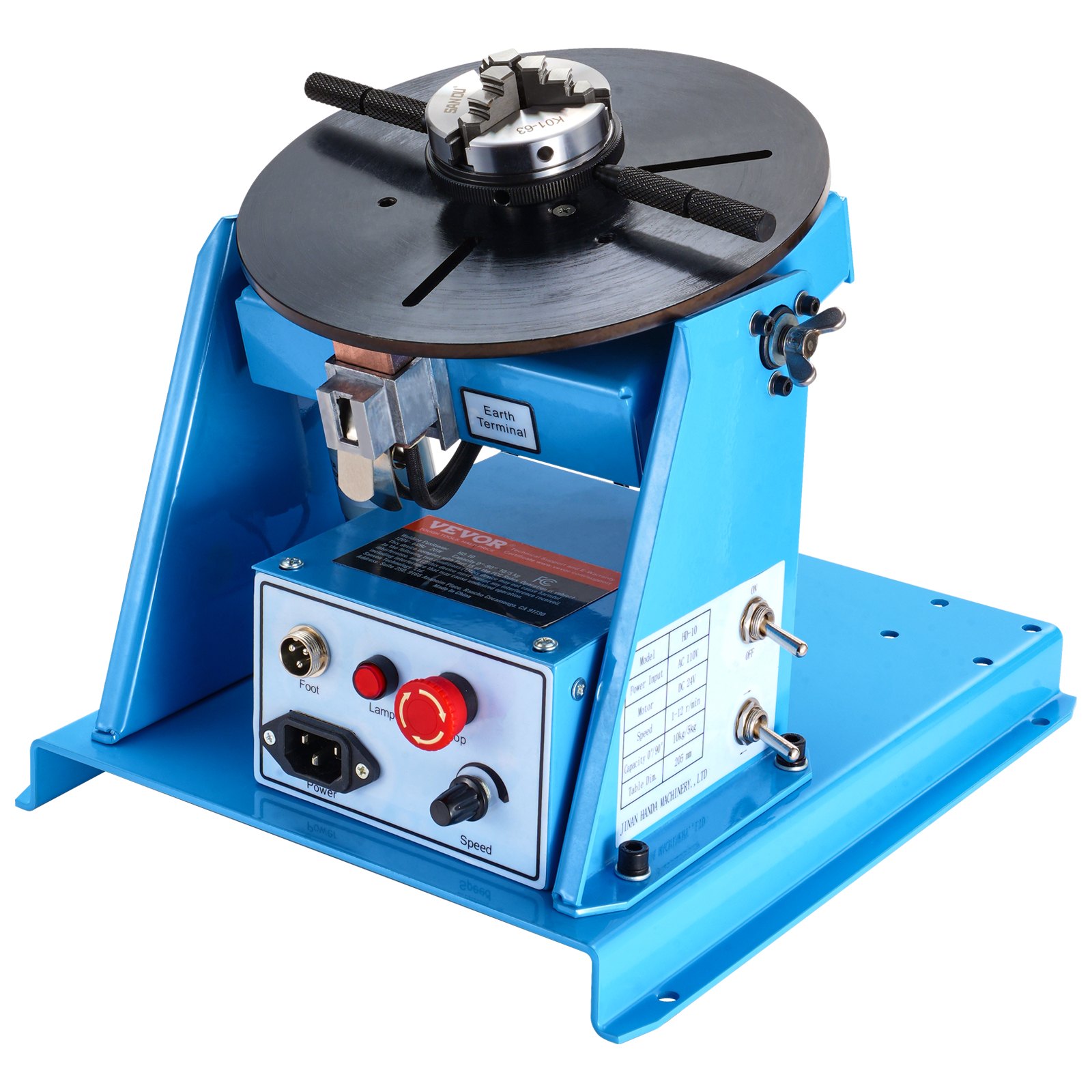 VEVOR Posicionador de soldadura rotativo 10 kg, placa giratoria de posicionamiento 0-90° Mandril de torno de 3 mordazas, máquina de posición portátil 1-12 RPM 20 W para cortar, rectificar, ensamblar