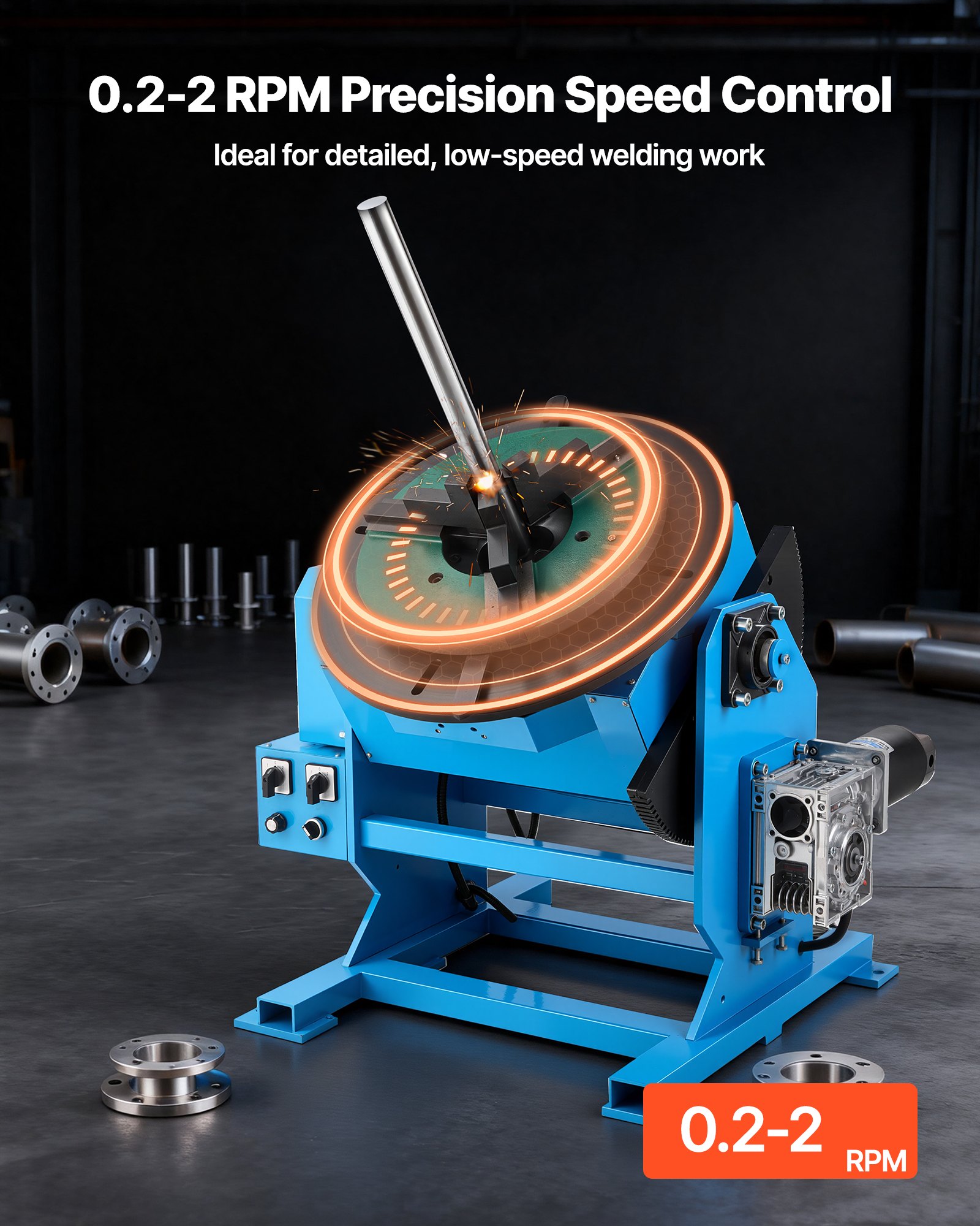 VEVOR Posicionador de Soldadura Giratorio, Carga de 500 kg, con Ángulo de Inclinación de -45° a 90°, Control de Velocidad de 0,2 a 2 RPM, Eléctrico y Pedal, para Corte, Esmerilado y Ensamblaje