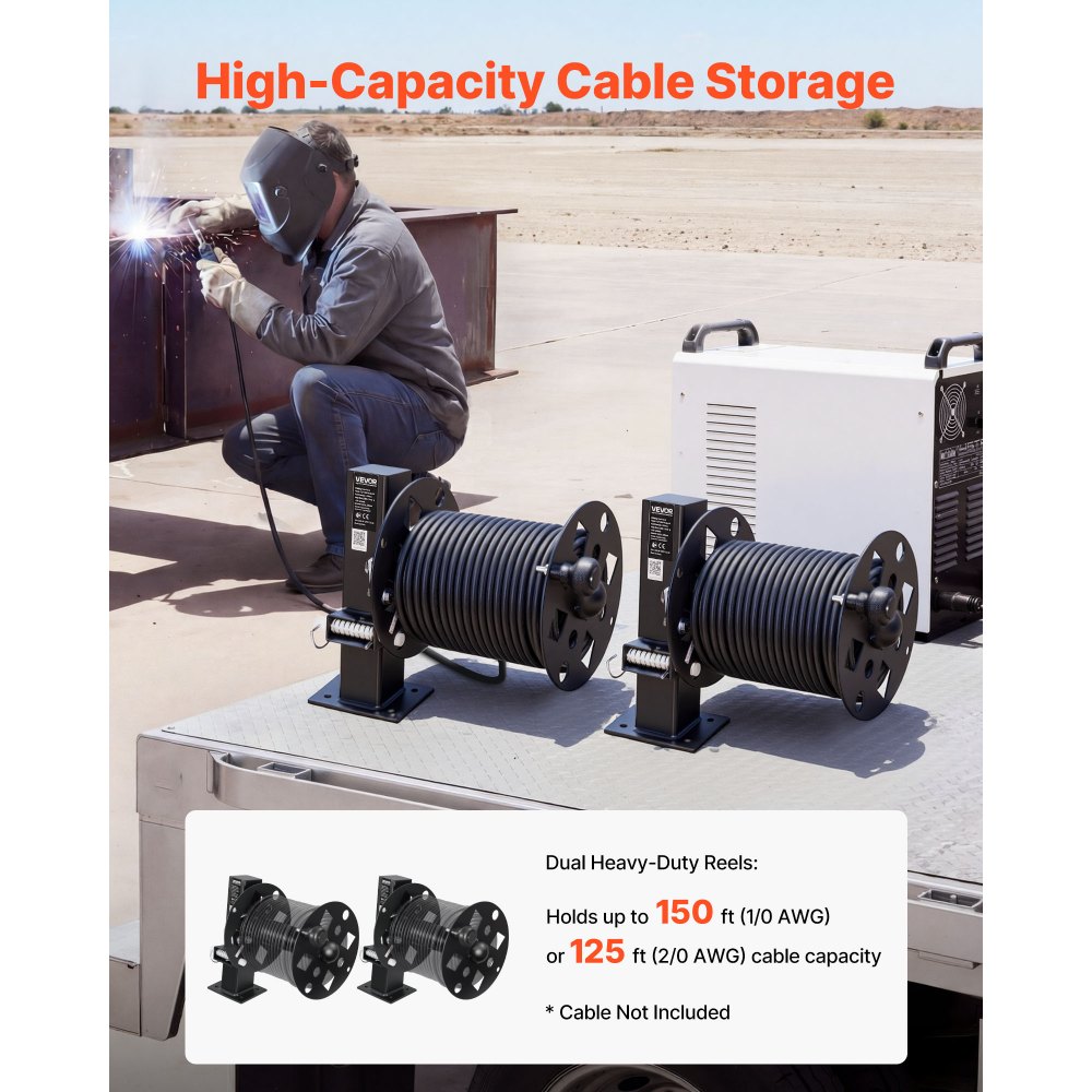 VEVOR Carrete de Cable de Soldadura, Juego de 2, Enrollador de Manguera de Acero para 45,7 m (50 mm²) y 38 m (70 mm²), con Pasador de Bloqueo para Obras, Camiones de Servicio y Mantenimiento de Flotas