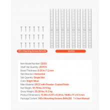 VEVOR 20 PCS Riel para Estante Ajustable de 1846 x 17 x 6,5 mm, Plata Brillante
