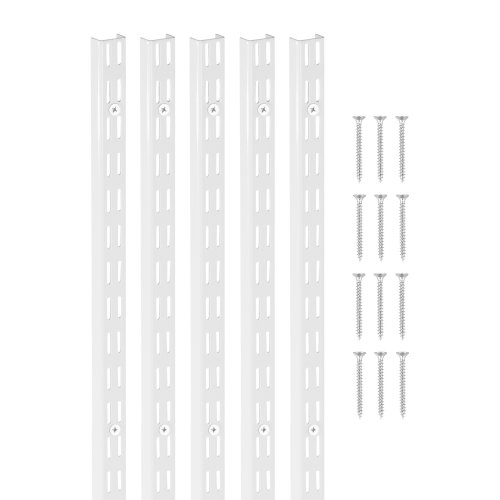 VEVOR 5 Piezas Rieles Verticales de Doble Ranura de 1536 x 27 x 16 mm, Sistema de Soporte Resistente con 25 Tornillos Ideales para Estanterías de Pared, Armarios y Organización, Color Blanco