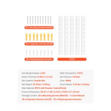 VEVOR 5 Piezas Rieles Verticales de Doble Ranura de 1536 x 27 x 16 mm, Blanco