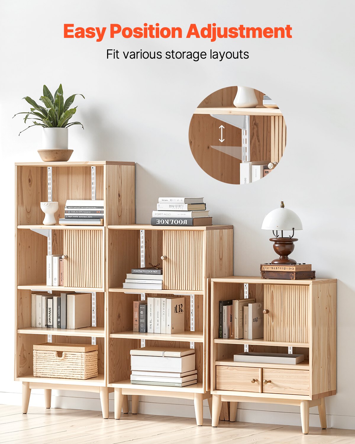 VEVOR 5 Piezas Rieles Verticales de Doble Ranura de 1536 x 27 x 16 mm, Sistema de Soporte Resistente con 25 Tornillos Ideales para Estanterías de Pared, Armarios y Organización, Color Blanco