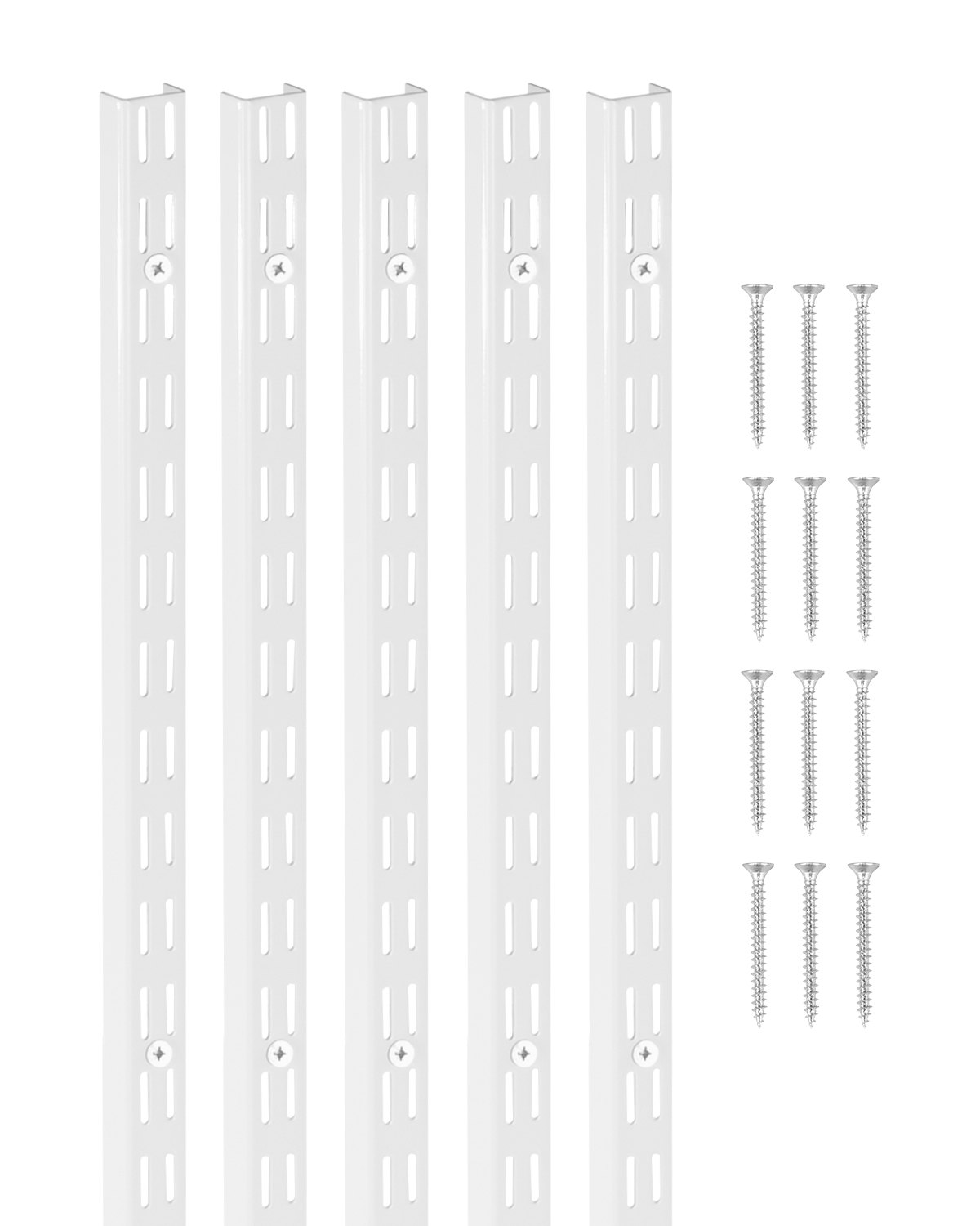 VEVOR 5 Piezas Rieles Verticales de Doble Ranura de 1536 x 27 x 16 mm, Sistema de Soporte Resistente con 25 Tornillos Ideales para Estanterías de Pared, Armarios y Organización, Color Blanco