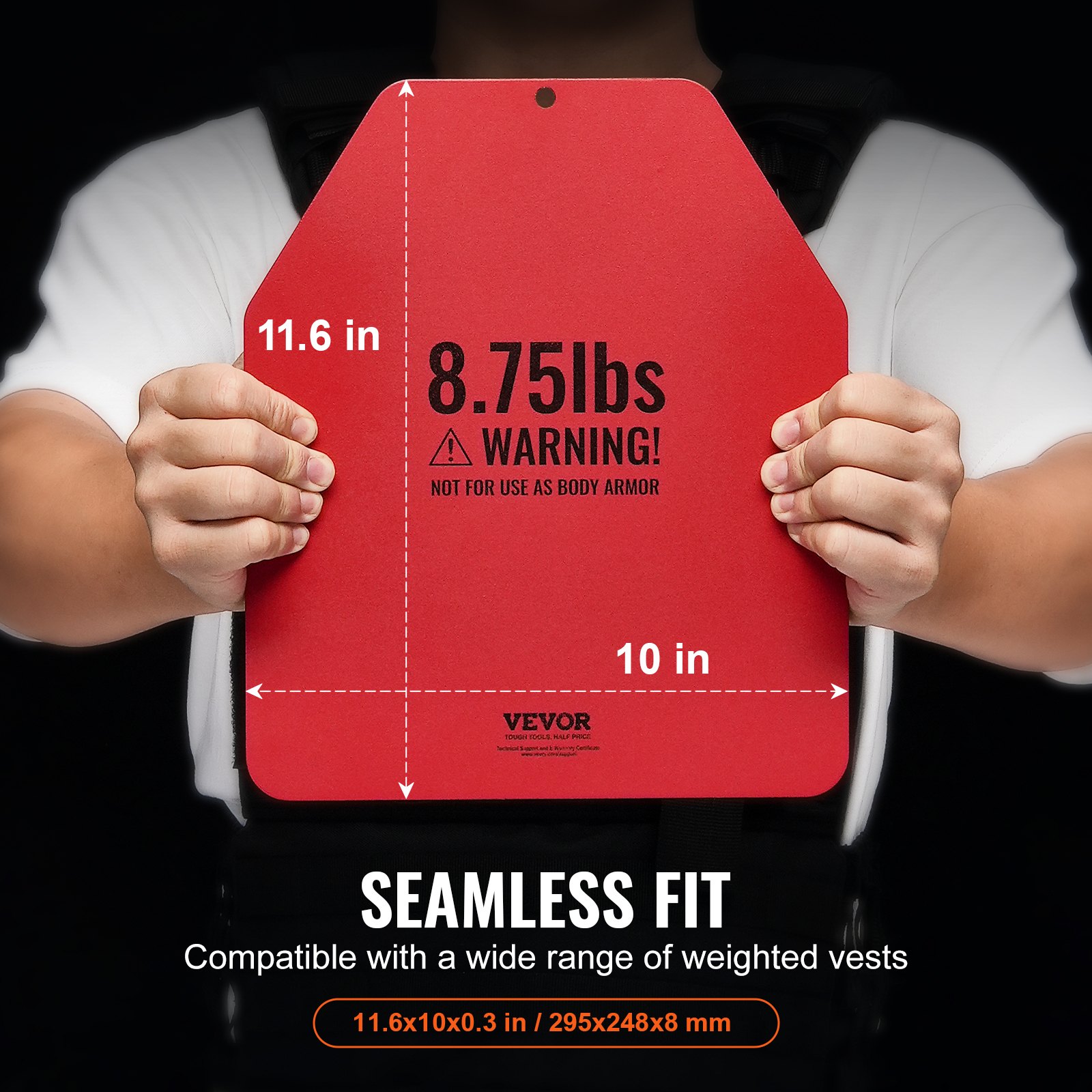 VEVOR Placas de Peso para Chalecos, 2 Placas de 4 kg, Acero Primera Calidad, Ajuste Ergonómico Contorneado, Peso Adicional, para Entrenamiento de Fuerza, Carrera, Fitness, 295 x 248 x 8 mm, Rojo