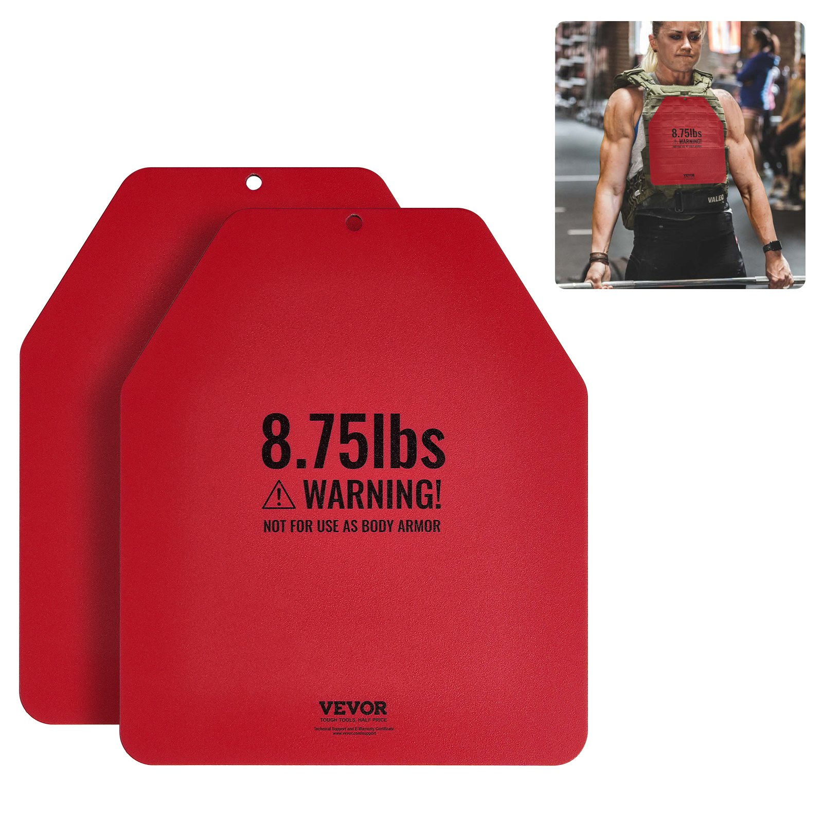 VEVOR Placas de Peso para Chalecos, 2 Placas de 4 kg, Acero Primera Calidad, Ajuste Ergonómico Contorneado, Peso Adicional, para Entrenamiento de Fuerza, Carrera, Fitness, 295 x 248 x 8 mm, Rojo