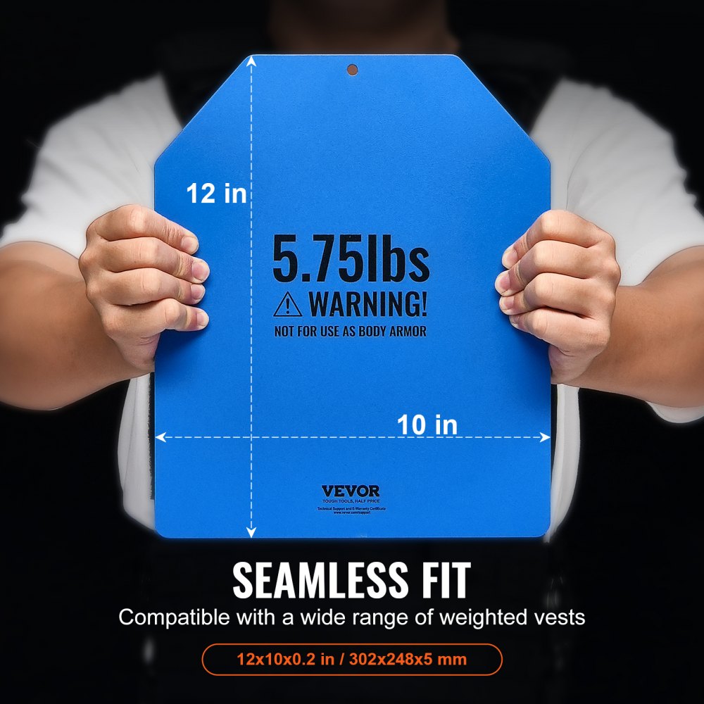 VEVOR Placas de Peso para Chalecos, 2 Placas de 2,6 kg, Acero Primera Calidad, Ajuste Ergonómico Contorneado, Peso Adicional, para Entrenamiento de Fuerza, Carrera, Fitness, 302 x 248 x 5 mm, Azul
