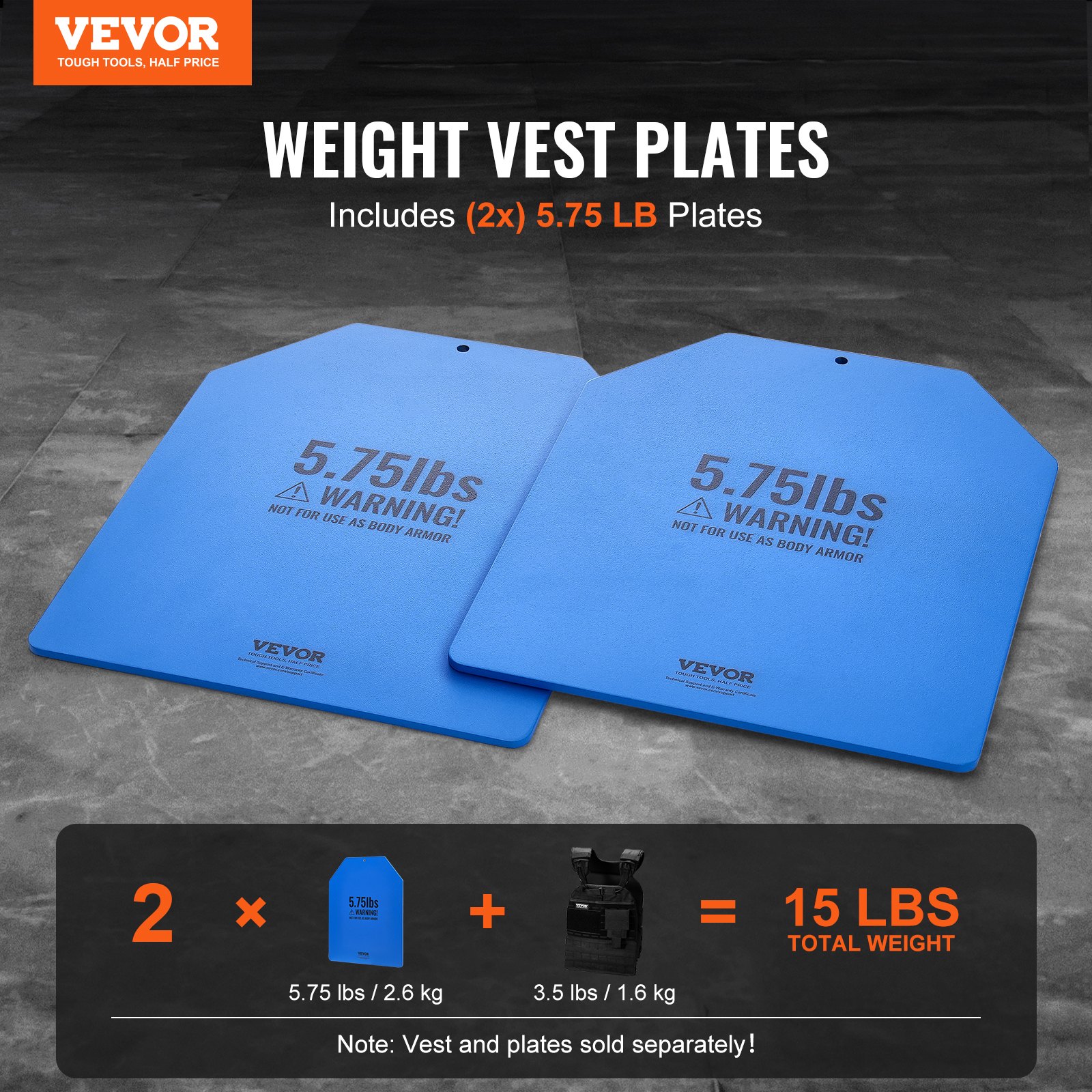 VEVOR Placas de Peso para Chalecos, 2 Placas de 2,6 kg, Acero Primera Calidad, Ajuste Ergonómico Contorneado, Peso Adicional, para Entrenamiento de Fuerza, Carrera, Fitness, 302 x 248 x 5 mm, Azul