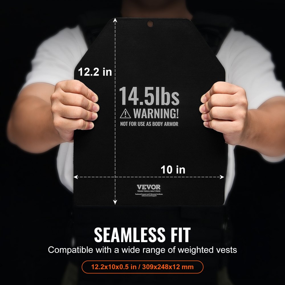VEVOR Placas de Peso para Chalecos, 2 Placas de 6,6 kg, Acero Primera Calidad, Ajuste Ergonómico Contorneado, Peso Adicional, para Entrenamiento de Fuerza, Carrera, Fitness, 309 x 248 x 12 mm, Negro