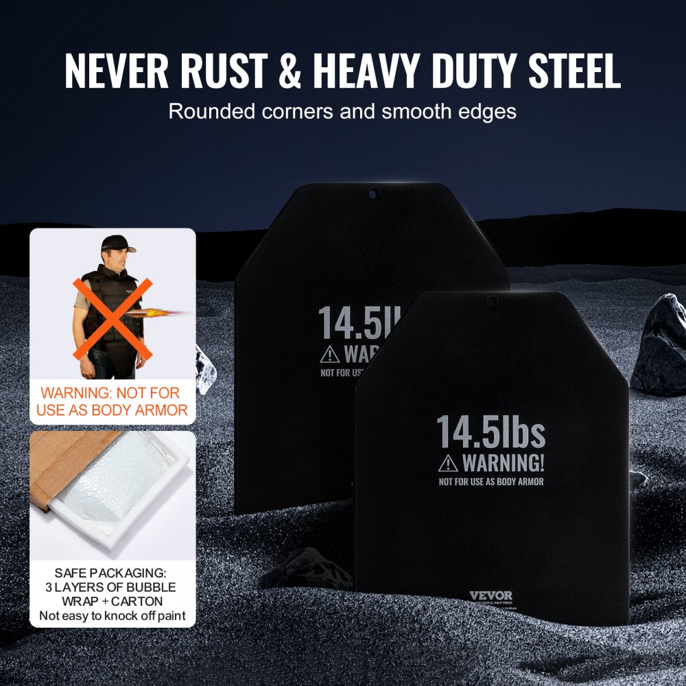 VEVOR Placas de Peso para Chalecos, 2 Placas de 6,6 kg, Acero Primera Calidad, Ajuste Ergonómico Contorneado, Peso Adicional, para Entrenamiento de Fuerza, Carrera, Fitness, 309 x 248 x 12 mm, Negro