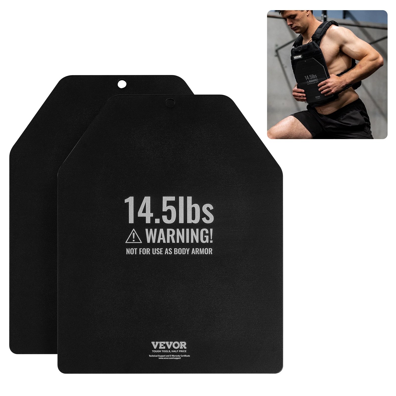 VEVOR Placas de Peso para Chalecos, 2 Placas de 6,6 kg, Acero Primera Calidad, Ajuste Ergonómico Contorneado, Peso Adicional, para Entrenamiento de Fuerza, Carrera, Fitness, 309 x 248 x 12 mm, Negro
