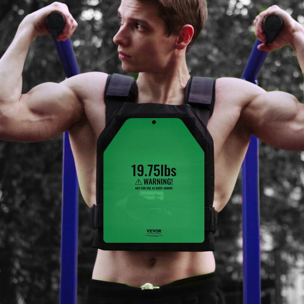 VEVOR Placas de Peso para Chalecos, 2 Placas de 9 kg, Acero Primera Calidad, Ajuste Ergonómico Contorneado, Peso Adicional, para Entrenamiento de Fuerza, Carrera, Fitness, 250 x 310 x 16 mm, Verde