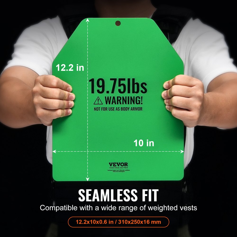 VEVOR Placas de Peso para Chalecos, 2 Placas de 9 kg, Acero Primera Calidad, Ajuste Ergonómico Contorneado, Peso Adicional, para Entrenamiento de Fuerza, Carrera, Fitness, 250 x 310 x 16 mm, Verde