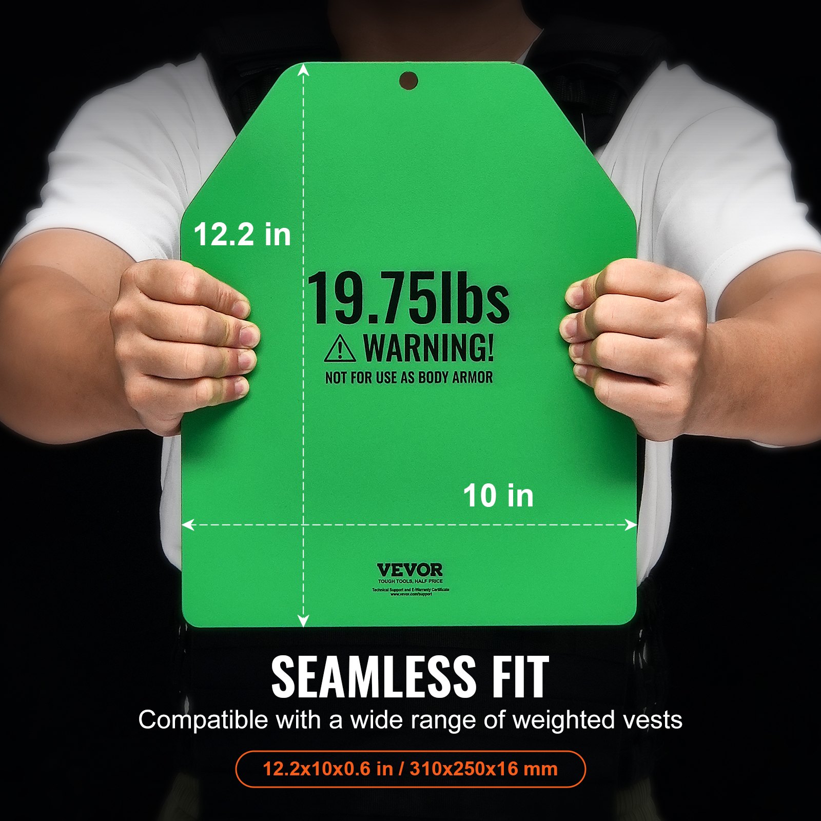 VEVOR Placas de Peso para Chalecos, 2 Placas de 9 kg, Acero Primera Calidad, Ajuste Ergonómico Contorneado, Peso Adicional, para Entrenamiento de Fuerza, Carrera, Fitness, 250 x 310 x 16 mm, Verde