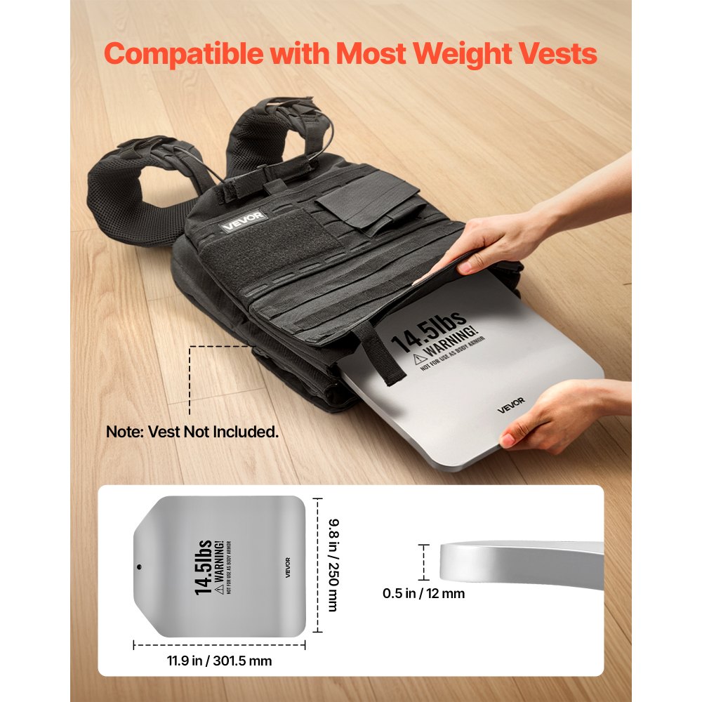 VEVOR Placas de Peso para Chalecos Curvas, 2 Placas Lastradas de 6,6 kg, Chaqueta de Peso de Acero, Diseño Ergonómico, para Entrenamiento de Fuerza, Carrera, Fitness, 301,5 x 250 x 27 mm, Gris