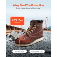 VEVOR Botas de Trabajo con Puntera de Mocasín Talla 11,5 EE. UU. 325 x 119 x 190 mm