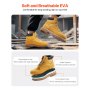 VEVOR Botas de Trabajo, Talla 10,5 EE. UU., con Punta Acero Impermeable, Antideslizante, Transpirable con Suela de Goma Ligera para Industria de Construcción, Amarillo Parduzco, 322 x 122 x 194 mm
