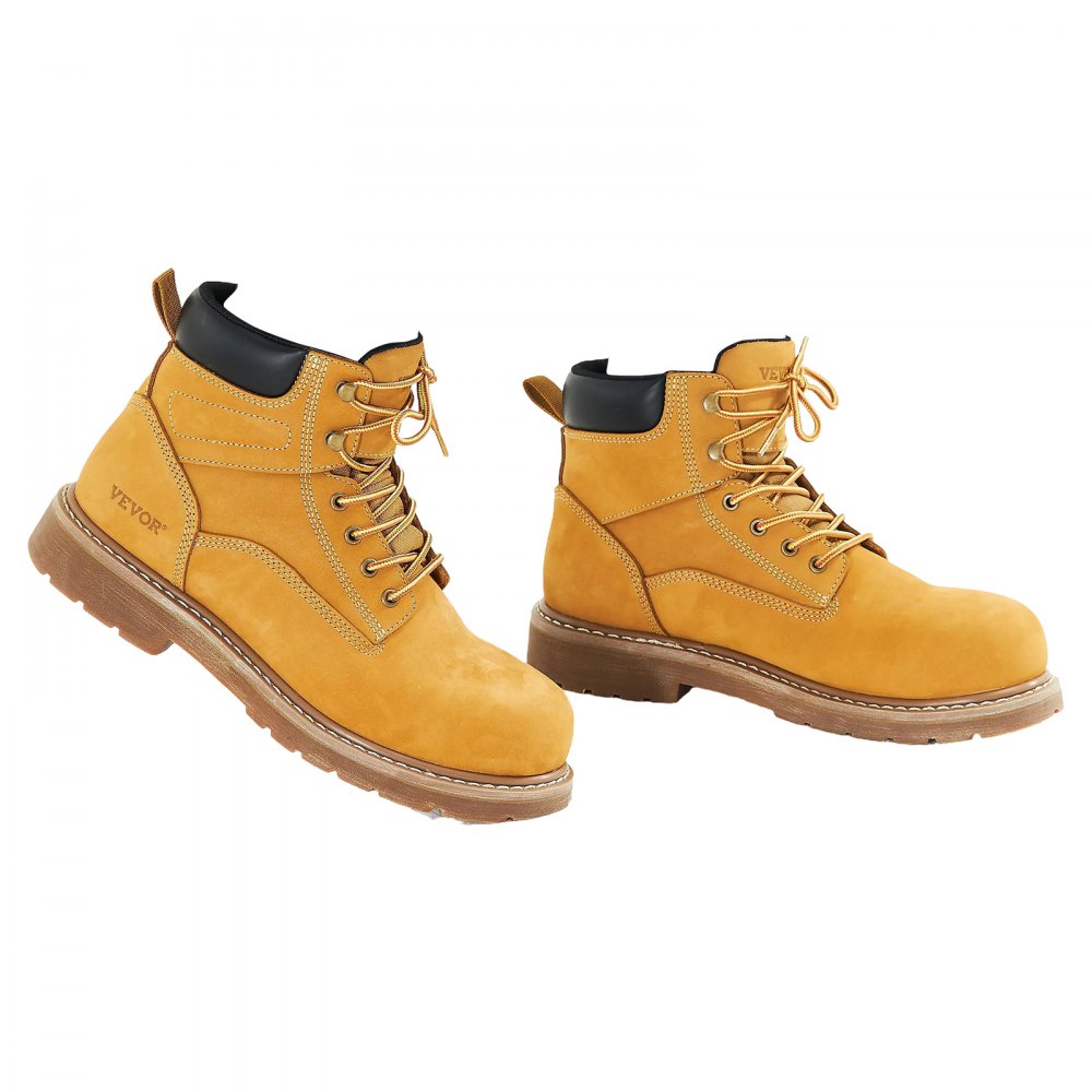 VEVOR Botas de Trabajo, Talla 10 EE. UU., con Punta Acero Impermeable, Antideslizante, Transpirable con Suela de Goma Ligera para Industria de Construcción, Amarillo Parduzco, 319 x 121 x 193 mm