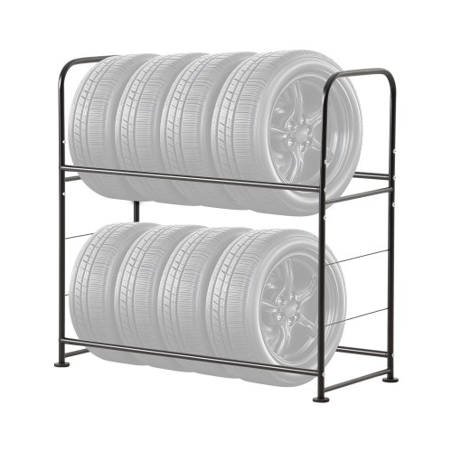 VEVOR Estante de Almacenamiento de Neumáticos, Soporte para Neumáticos de 2 Estantes con Capacidad para 8 Neumáticos Estándar, Acero Resistente Q195 para Taller de Garaje, 1150 x 495 x 1180 mm