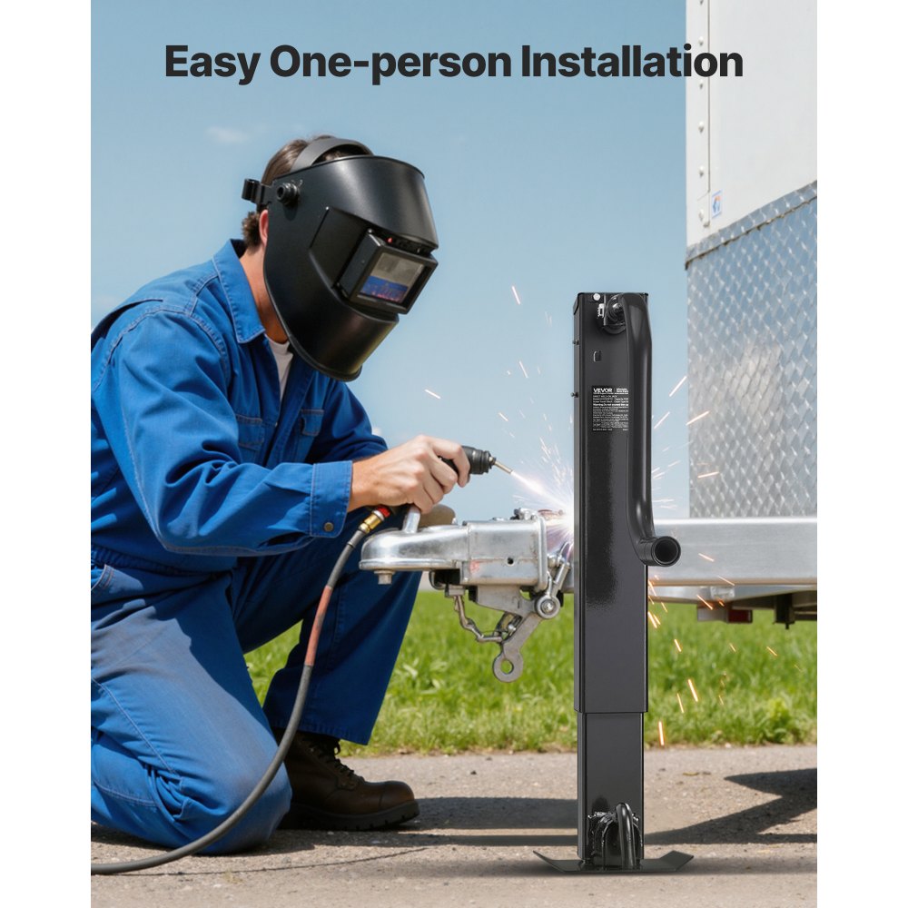 VEVOR Gato para Remolque Cuadrado para Soldar, Capacidad de Carga de 5443 kg, Carrera de 330 mm, con Manivela, Pie Ajustable, Eleva hasta 67,4 cm, para Remolques de Caravanas, Utilitarios y Yates