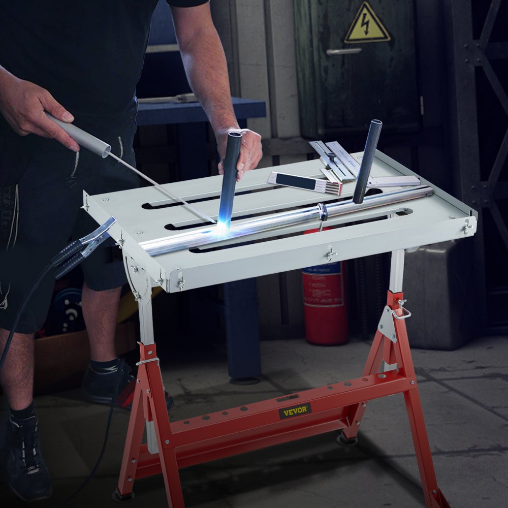 VEVOR Mesa de Soldadura Plegable 760 x 510 mm, Carga 181 kg Mesa de Trabajo para Soldar, Ángulo 0° 30° 90° Altura 780/830 / 880/930 mm Mesa Banco de Soldadura con Ruedas para Tallar y Montajes
