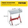 VEVOR Mesa de Soldadura Plegable 760 x 510 mm, Carga 181 kg Mesa de Trabajo para Soldar, Ángulo 0° 30° 90° Altura 780/830 / 880/930 mm Mesa Banco de Soldadura con Ruedas para Tallar y Montajes