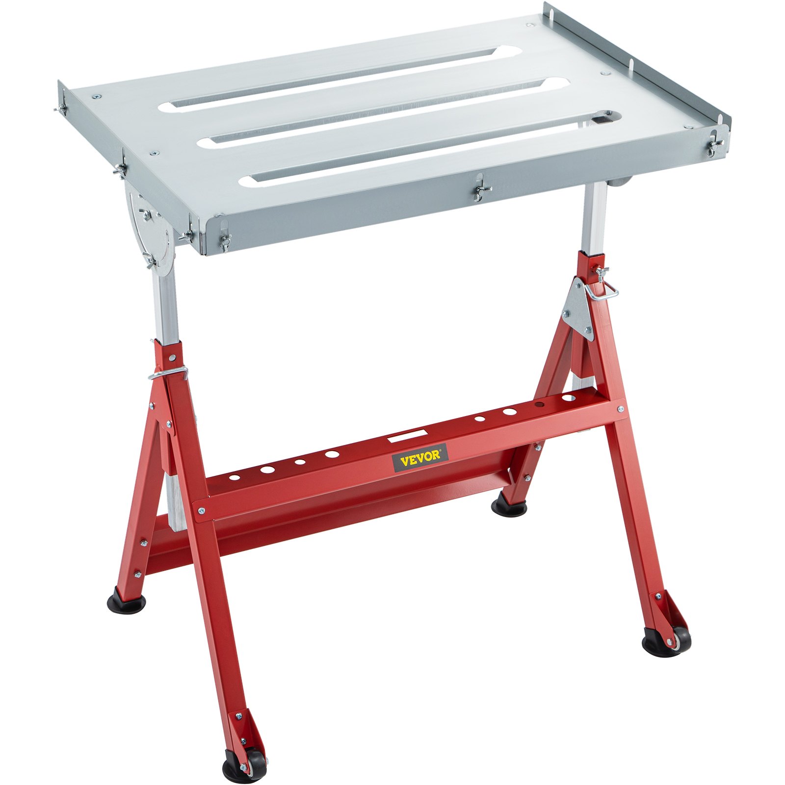VEVOR Mesa de Soldadura Plegable 760 x 510 mm, Carga 181 kg Mesa de Trabajo para Soldar, Ángulo 0° 30° 90° Altura 780/830 / 880/930 mm Mesa Banco de Soldadura con Ruedas para Tallar y Montajes