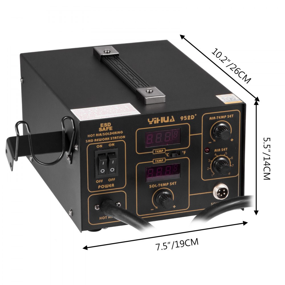 952d+ 2 En 1 Estación De Soldadura Con Pistola De Aire Caliente 700w 24l/min