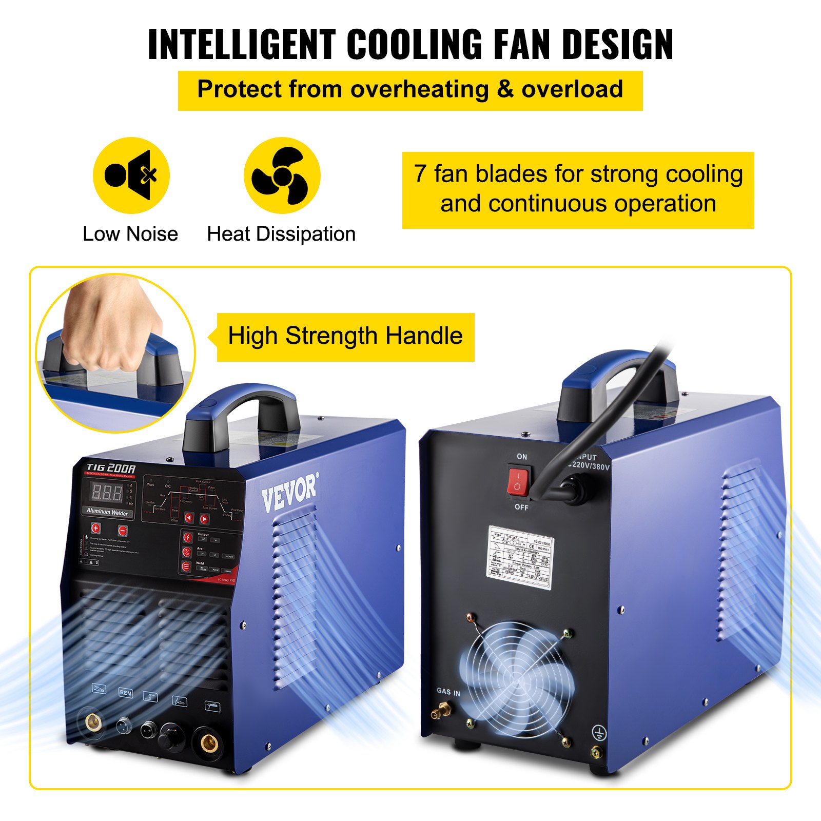 VEVOR Soldador Inversor TIG 220 V 200 A Soldador Inverter para Soldadura TIG 3 en 1 Sistema de Refrigeración Equipo de Soldadura Inverter AC DC 435x210x350 mm con Tecnología IGBT para TIG, MMA y ARC