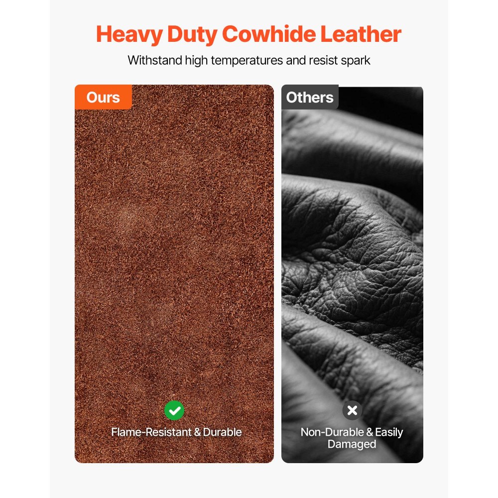 VEVOR Leather Welding Sleeves, Heavy Duty Cowhide Flame Resistant Work Sleeves for Arm Protection, Heat-Resistant Safety Sleeve for Welding, Blacksmithing, Woodworking, Gardening