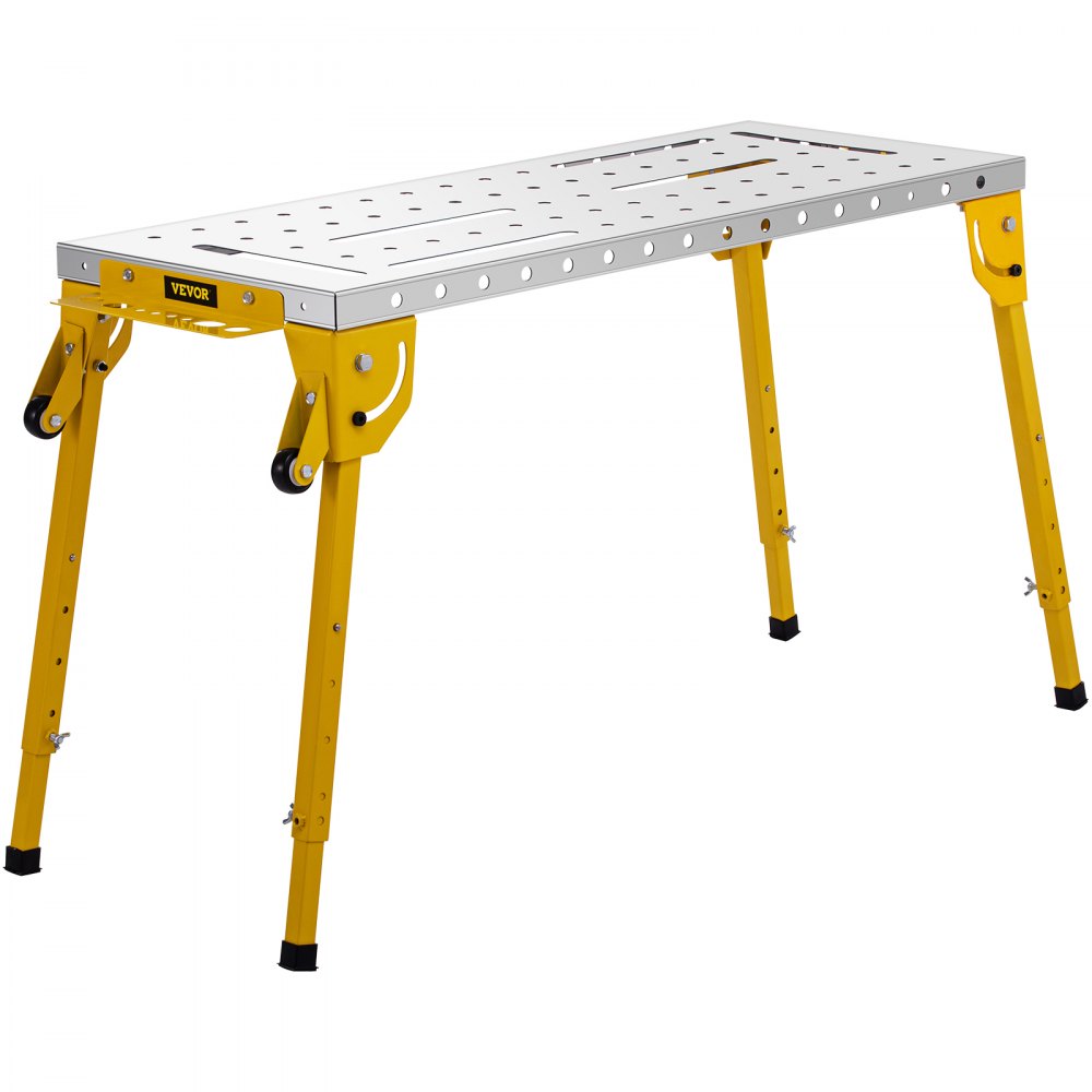VEVOR Mesa de soldadura Plegable 46" x 18" Banco de Trabajo Portátil de Acero con Capacidad de Peso de 1000 lbs 4 Mesas de Trabajo de Altura Ajustable con Patas Plegables, Asa de Transporte y 2 Ruedas