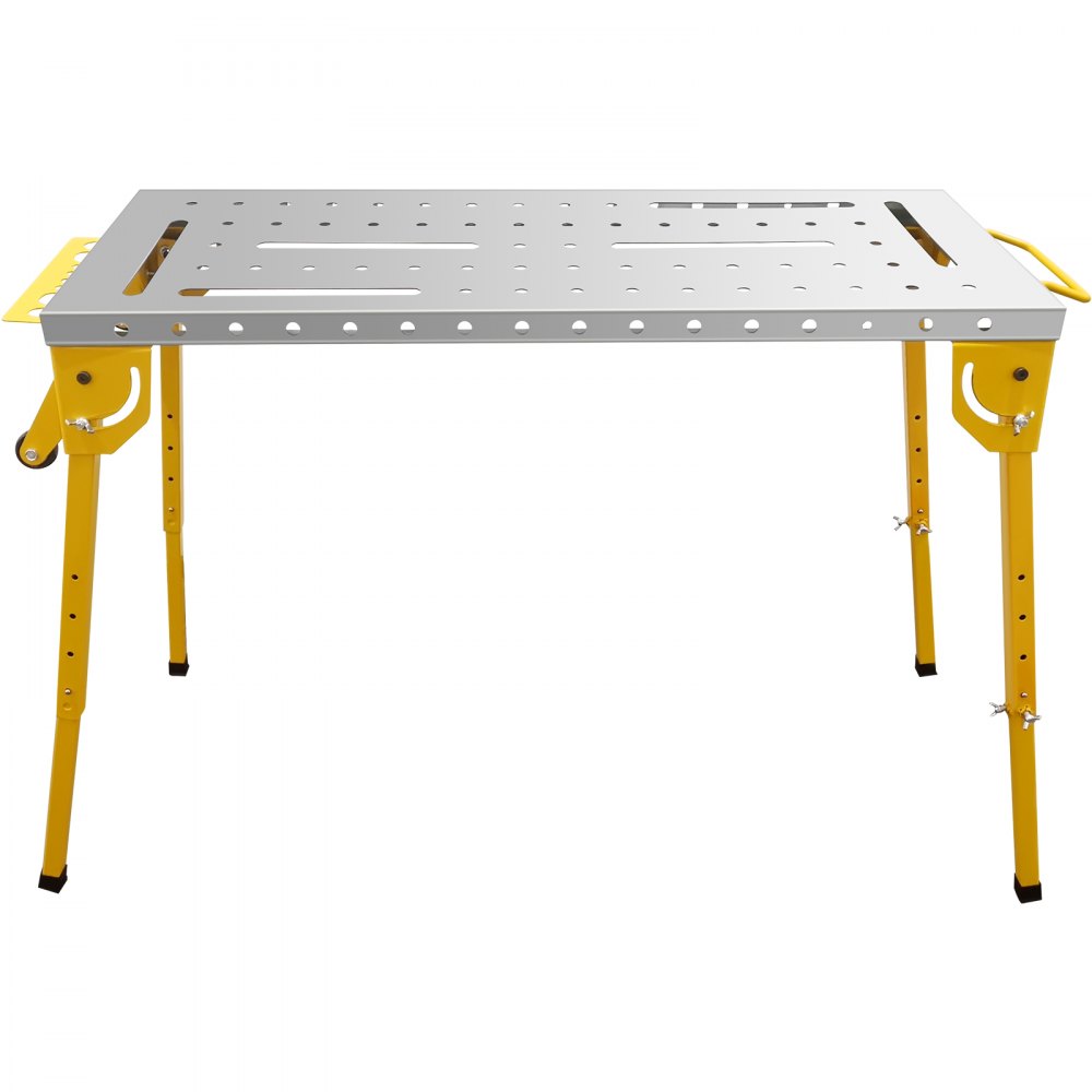 VEVOR Mesa de soldadura Plegable 46" x 18" Banco de Trabajo Portátil de Acero con Capacidad de Peso de 1000 lbs 4 Mesas de Trabajo de Altura Ajustable con Patas Plegables, Asa de Transporte y 2 Ruedas