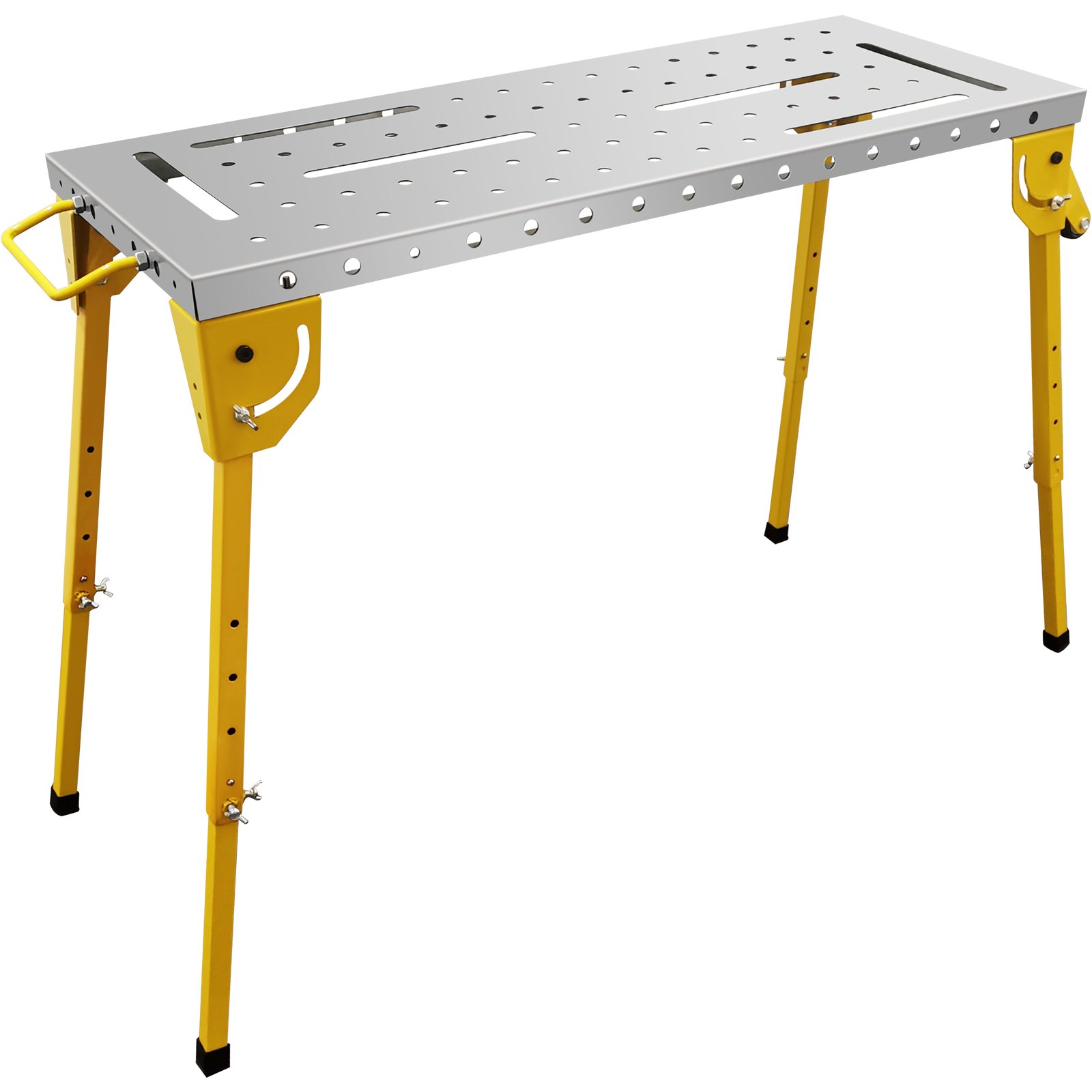 VEVOR Mesa de soldadura Plegable 46" x 18" Banco de Trabajo Portátil de Acero con Capacidad de Peso de 1000 lbs 4 Mesas de Trabajo de Altura Ajustable con Patas Plegables, Asa de Transporte y 2 Ruedas