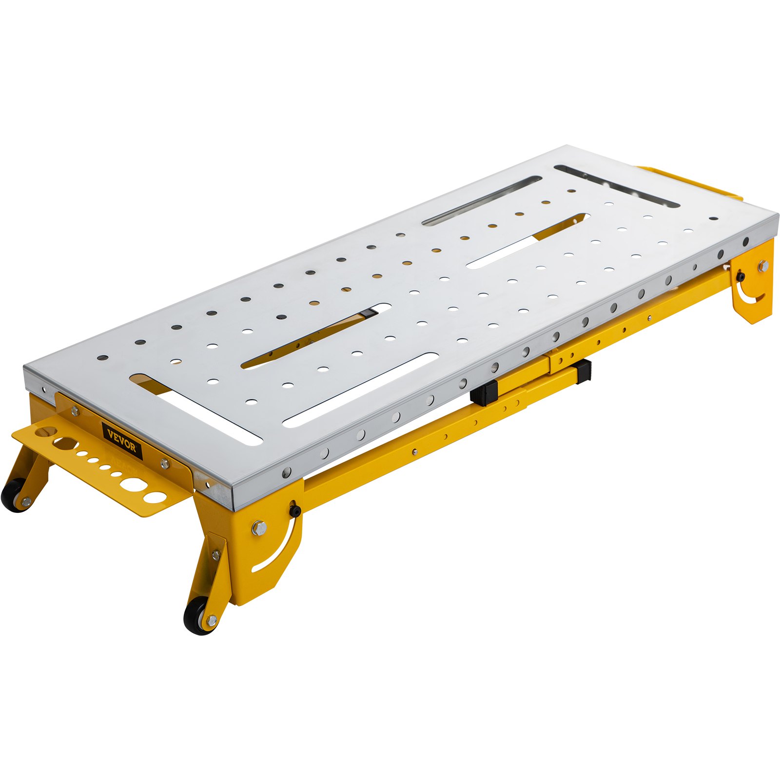 VEVOR Mesa de soldadura Plegable 46" x 18" Banco de Trabajo Portátil de Acero con Capacidad de Peso de 1000 lbs 4 Mesas de Trabajo de Altura Ajustable con Patas Plegables, Asa de Transporte y 2 Ruedas